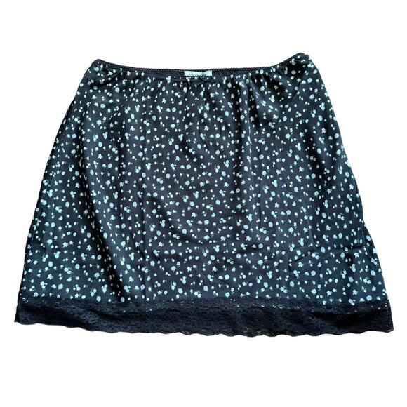 American Eagle AE High Waisted Floral Satin Style Slip Skirt Lace Detail NEW L